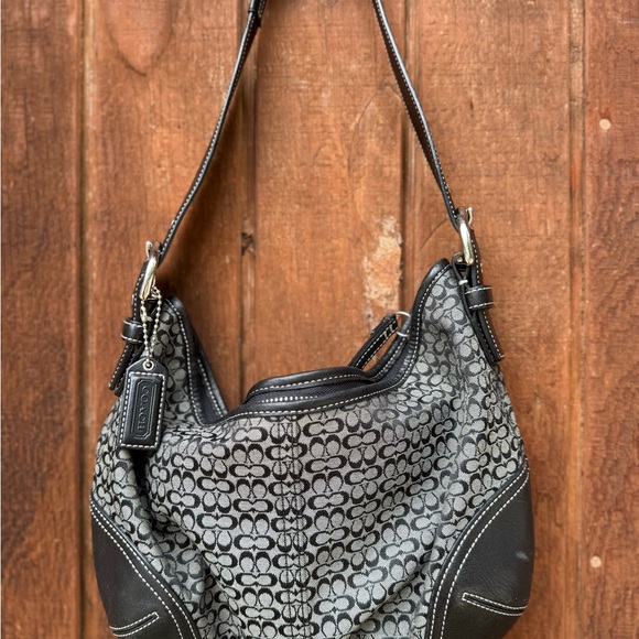 Coach Signature Black and Gray Hobo Bag - Picture 1 of 5